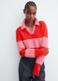 Pull-over Empiècement Contrastant Col Polo