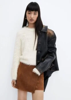 Pull-over Fausse Fourrure Col Rond