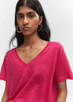 T-shirt Lin Col V -Mode Nouvelle Magasin 57010263 88 D1