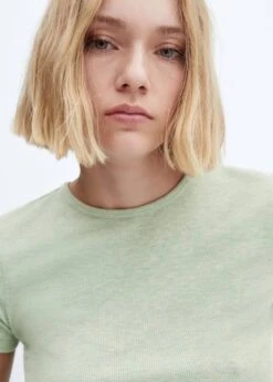 T-shirt Manches Courtes Maille Côtelée -Mode Nouvelle Magasin 57015798 43 D1