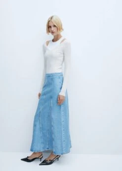 Jupe Longue En Jean Coutures -Mode Nouvelle Magasin 57062896 TC D2