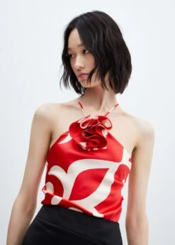 Top Satiné Imprimé Fleur Décorative -Mode Nouvelle Magasin 57073821 70 D1