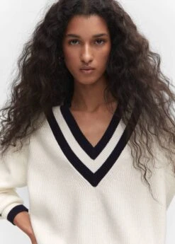 Pull-over à Col En V Contrastant -Mode Nouvelle Magasin 57094397 05 D1