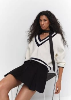 Pull-over à Col En V Contrastant -Mode Nouvelle Magasin 57094397 05 D2