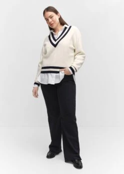 Pull-over à Col En V Contrastant -Mode Nouvelle Magasin 57094397 05 D3