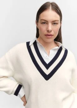 Pull-over à Col En V Contrastant -Mode Nouvelle Magasin 57094397 05 D4