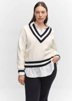 Pull-over à Col En V Contrastant -Mode Nouvelle Magasin 57094397 05 D5